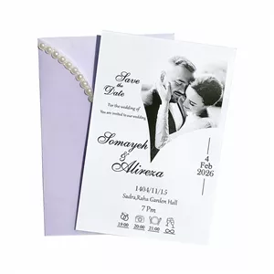 کارت عروسی عکس دار منحنی با پاکت کالکی و مروارید و مهر 524