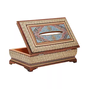 جعبه دستمال کاغذي لولايي لب گردو خاتم نقاشی اسلیمی