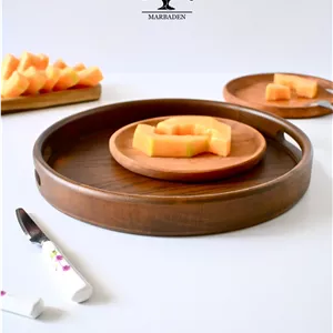 سینی چای چوبی مدل گرد سایز کوچک ماربادن (چوب راش فندقی) 3-Valencia