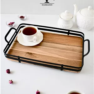 سینی چای مدل مستطیل سایز بزرگ اماهوم (چوب گردو) Turku-L