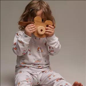 ست بلوز و شلوار نوزادی پارچه سوزنی طرح تدی خوابالو