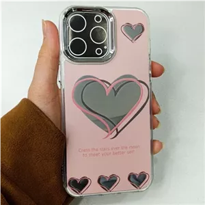 گارد گوشی Iphone 12 pro max طرح آیینه ای فانتزی مدل قلب رنگ صورتی آیفون 12 پرومکس قاب و کاور
