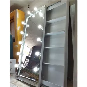 شلف باکس ریلی با آیینه قدی ابعاد 180 در 70 تمام ام دی اف با 12 سرپیچ و لامپ رنگ سفید ارسال رایگان مبلمونسرا مدل 209735