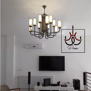 لوستر مدرن لومینا 12 شعله رنگ مشکی مناسب پذیرایی کد O-123 برند مبلمونسرا مدل 222200