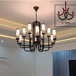 لوستر مدرن لومینا 12 شعله رنگ مشکی مناسب پذیرایی و آشپزخانه کد O-123 برند مبلمونسرا مدل 223461