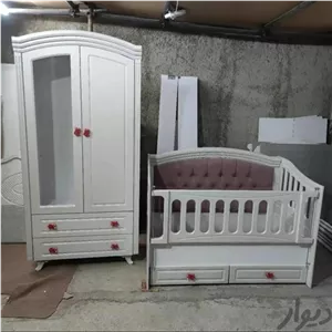 سرویس خواب نوزاد و کمد بچه و کمد کودک کرال دار با تخت کاناپه لمسه خور مبلمونسرا مدل 225236