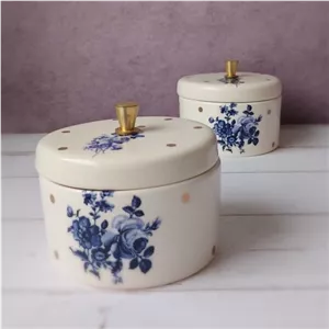 قندان سرامیکی طلاکوب شده طرح رز آبی مبلمونسرا مدل 296360