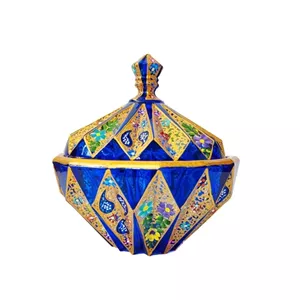 شکلات خوری بلور نقاشی گل و ترمه آبی مبلمونسرا مدل 295718 