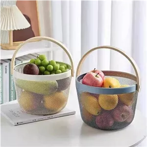 سبد فلزی گرد ایکیا دسته چوبی سبد پیک نیک گرد دسته چوبی سبد میوه فلزی ایکیا مبلمونسرا مدل 293268