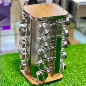 ادویه خوری 20 عددی گردان خارجی چوب استیل مبلمونسرا مدل 292474
