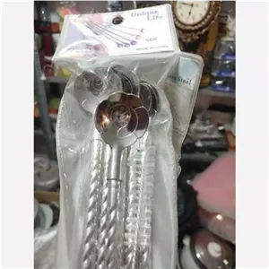 نی شربت خوری استیل و طلایی طرح گل مبلمونسرا مدل 278700