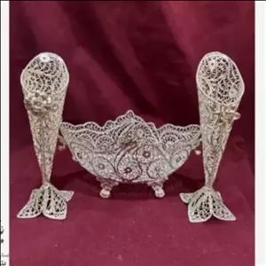 ظروف ملیله کاری کشکول قایقی پایه کوتاه و گلدان ملیله کاری مبلمونسرا مدل 275423