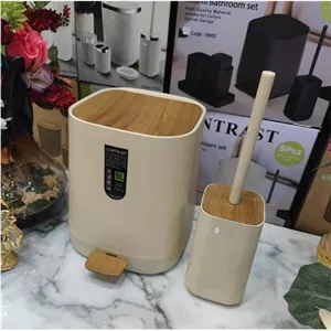 ست سطل و برس سرویس بهداشتی طرح شکیل جدید و جذاب میامی برند کنتراست رنگ زیبا وخاص و جذاب وانیل چوب نو آکبند بسیار باکیفیت مبلمونسرا مدل 264655