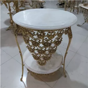 میز تاجدار مدل گل رز پرکار سایز 40 و 50 سانت و ارتفاع 60 سانت تماما برنج با ضمانت مبلمونسرا مدل 220653