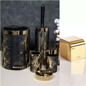 ست سرویس بهداشتی شش پارچه مشکی طلایی بتیس مدل چرمی جادستمال طلا مبلمونسرا مدل 264745