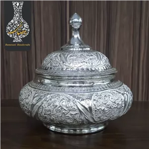 شکلات خوری قلمزنی گل و مرغ اعلاء سفید طرح نقره مبلمونسرا مدل 295537 