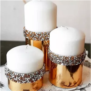 ست شمع طرح استوانه نگین دار طلایی 1001 مبلمونسرا مدل 284957