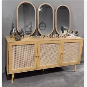 آینه کنسول خودرنگ چوبی حصیری کلاسیک مبلمونسرا مدل 217943