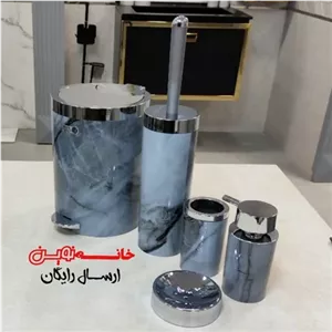 ست 5 پارچه سرویس بهداشتی بتیس مدل شاین رنگ ماربل طوسی کروم درب دوحالته پدالی و بادبزنی، مبلمونسرا مدل 265676