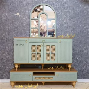 آینه کنسول و میر تلویزیون حصیری مبلمونسرا مدل 219304