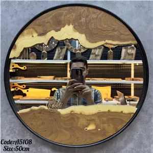 آینه روستیک قطر 50 سانت چوب سنجد کدA5108 فریم مشکی مبلمونسرا مدل 261849