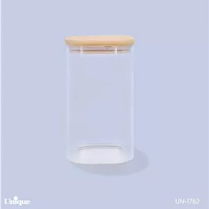 بانکه شیشه ای درب چوبی مربع 17سانت یونیک کد UN-1762 مبلمونسرا مدل 290972