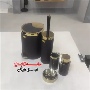 ست 5 پارچه سرویس بهداشتی بتیس مدل شاین رنگ مشکی طلایب درب دوحالته پدالی و بادبزنی مبلمونسرا مدل 265942