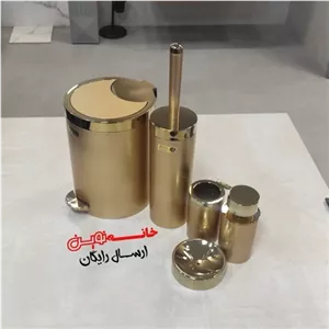 ست 5 پارچه سرویس بهداشتی بتیس مدل شاین جدید رنگ گلد درب دوحالته پدالی و بادبزنی، مبلمونسرا مدل 265387