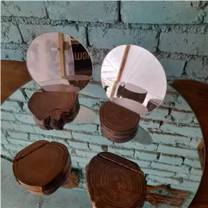 آینه گرد با پایه روستیک تنه چوب قطر آینه 14 الی 20 سانتی مبلمونسرا مدل 262204