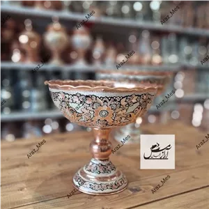 جام آجیل خوری ومیوه خوری مسی نقره کوب سایز 4 الماس تراش نانو زنجان مبلمونسرا مدل 264964 