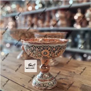 جام آجیل خوری و شکلات خوری مسی نقره کوب سایز 3 الماس تراش نانو زنجان مبلمونسرا مدل 295837 
