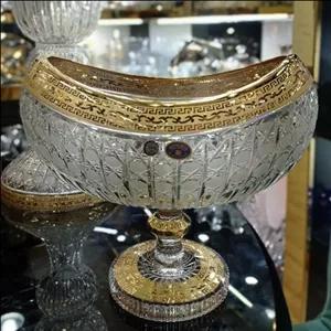کشکول کریستال دست ساز پایدار سایز متوسط برند بوهمیا طرح رومی طلاکوب مبلمونسرا مدل 275585