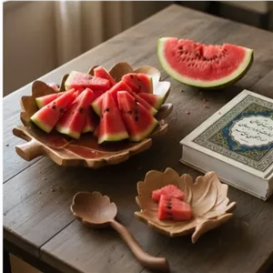 ست سه تیکه آجیل خوری چوبی مدل برگ دست ساز از چوب گردو مبلمونسرا مدل 265703 