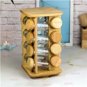 جا ادویه چوبی کد 99164 ایستاده 16 تایی گردان مربع از برند لونا وود مبلمونسرا مدل 292596