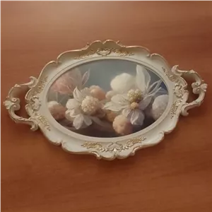 سینی دیس طوسی توسی نقره ای آبی طلایی بیضی نقاشی گلدار گل گلی ابعاد 48در30 جنس مواد نشکن دیس مبلمونسرا مدل 270910