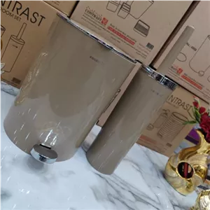 ست سرویس بهداشتی سطل و برس مدل دوجداره برند کنتراست رنگ زیبا و پرفروش نسکافه کروم نو آکبند باکیفیت عالی مبلمونسرا مدل 266510