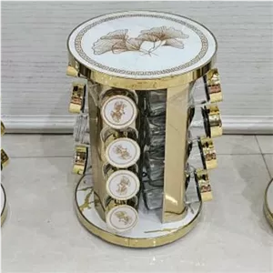 جا ادویه چرخشی 12 تایی استیل طلایی طرح دار مبلمونسرا مدل 293605