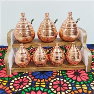 پاسماوری هفت پارچه قاشق دار مسی زنجان با استند چوبی رنگ ثابت مس نانو مبلمونسرا مدل 293098