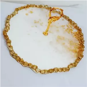 شیرینی خوری وشکلات خوری تک طبقه رزینی دستساز رنگ سفید طلایی وهمراه هولدر ) مبلمونسرا مدل 295663 