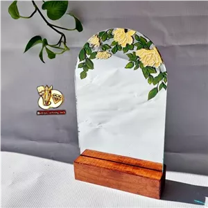 آینه گنبدی مناسب هفت سین با طرح ویترای گل لیمویی مبلمونسرا مدل 261027