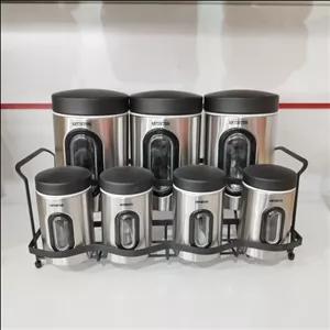 ست ادویه و حبوبات استیل 8 پارچه آرتیستون درب مشکی کد 8246 مبلمونسرا مدل 288111