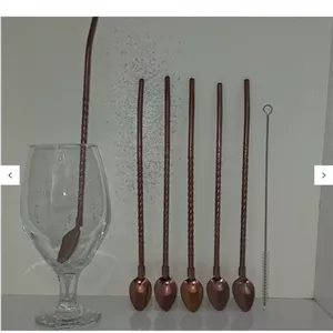 نی شربتی قاشق دار استیل رنگ مسی و مشکی همراه با فرچه. قاشق شربتی نی دار . نی قاشق دار مبلمونسرا مدل 276871