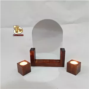 آینه گنبدی با پایه چوبی و جاشمعی چوبی مکعبی مناسب هفت سین مبلمونسرا مدل 262865