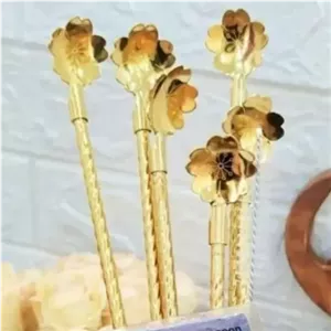 نی شربت استیل طلایی فرچه دار . نی شربتی پیچی نی شربتی طرح گل مبلمونسرا مدل 277693