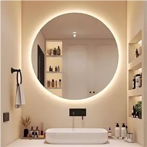آینه بک لایت دایره با کلید لمسی مبلمونسرا مدل 266468