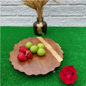 دیس گرد دفرمه طرح چوب و ورق طلا سنگ مصنوعی مبلمونسرا مدل 270345