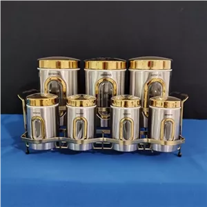ست 8 پارچه ادویه و حبوبات استیل آرتیستون درب طلایی کد 8546 مبلمونسرا مدل 291552