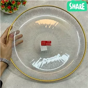 دیس گرد بزرگ شیشه ای لب طلا طرح سولو مبلمونسرا مدل 271048