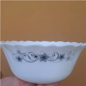 کاسه ابگوشت خوری ارکوپال ساخت کارخانه پارس اپال گل سفید مشکی طوسی مبلمونسرا مدل 292320