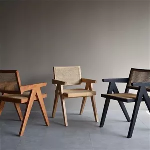 صندلی پشت حصیری طرح مینف کد 19 چوب گردو و حصیر راتان مبلمونسرا مدل 214102